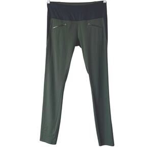 A DAY Throw and Roll Mid-Rise Leggings Womens Size L Moss Green/Black *EUC